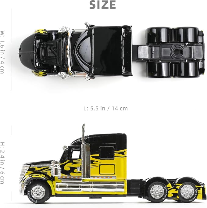 1/64 Scale International Lonestar Heavy Truck Model Semi Trailer Head Toy Alloy Metal Diecast Tow Traktor Toy Gift Classic Auto Model Collection for Kid Boy Men Adult (Yellow)