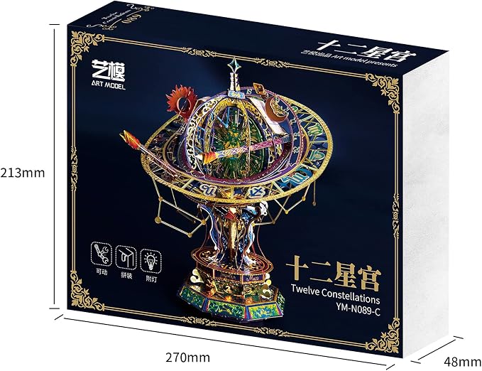 MU 3D Metal Puzzles for Adults Twelve Constellations, Metal Model Kits Building Brain Teaser Miniature Zodiac Palace Landscape Architecture Horoscope, DIY Sets Birthday Gift Home Desk Decor