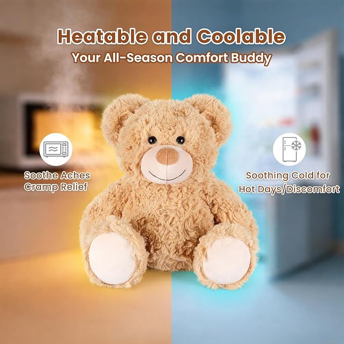 SuzziPals Teddy Bear Stuffed Animals, Microwavable Stuffed Animal Heating Pads for Heat Therapy, Stress Relief Toy for Anxiety, Cuddle, Companion, Bear Plush Gifts for Girls Boys Adults