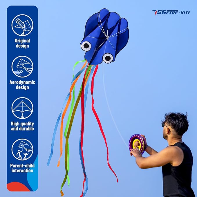 SGftre 3 Piece Set Butterfly Delta and Octopus Kites for Boys and Girls, Beach Kites for Family Outdoor Games & Activities (Gradient Grassland Green+Octopus Blue+Pink Dreamy Butterfly, 3)