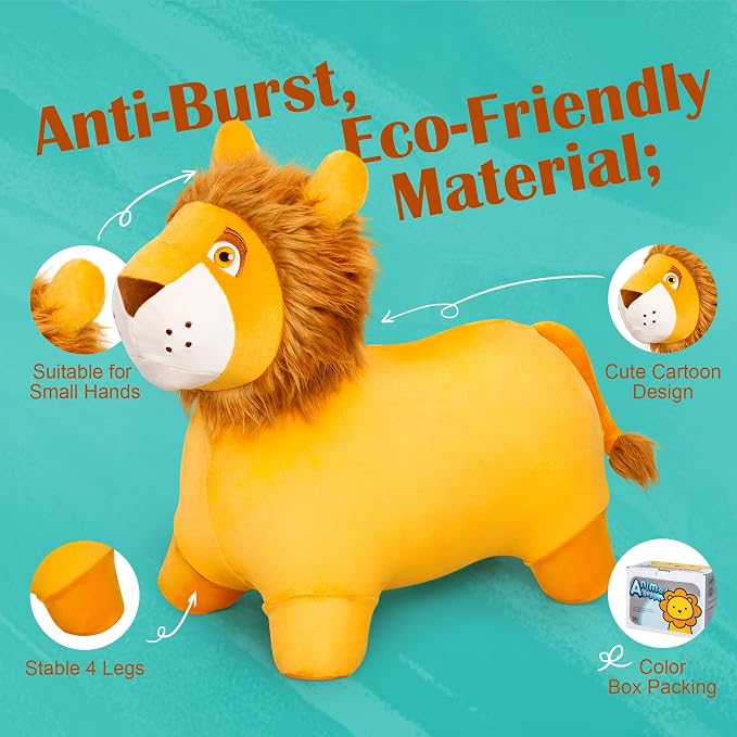 ZOOJOY Bouncy Animal Kids Lion Hopper Toys, Plush Animal Bouncy Toys for Toddlers, Indoor Outdoor Activity Ride Jumping Horse Gifts for 18 Months 2 3 4 Year Old Boys Girls (W/Pump
