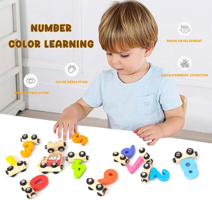 WOODENFUN Number Train Set for 1 2 3 Year Olds, Educational Toy Cars for Toddlers, Montessori Learning Toys for Boys and Girls