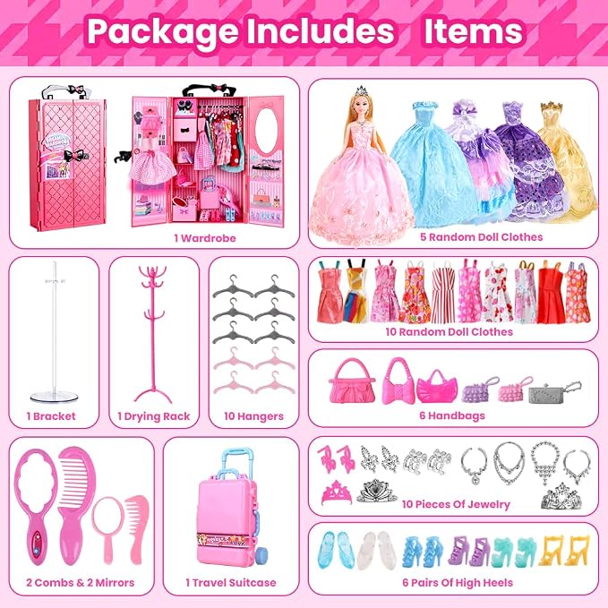 UCanaan Girl Doll and Closet Set with Doll Clothes and Accessories Items Including Fashion Dolls, Dressand Many Other Accessories (Refer Picture Shows)，Best Gitfs for Girls Christmas Birthday