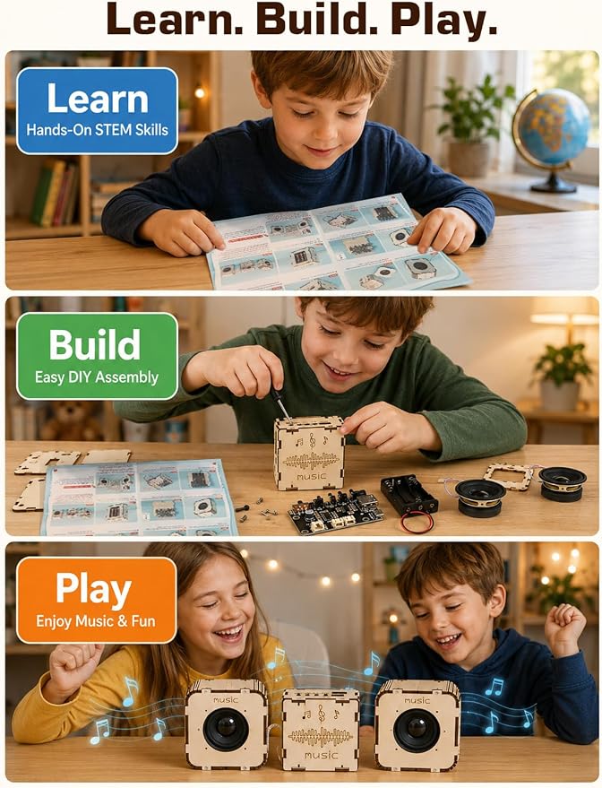 STEM Toys for Ages 8-14, DIY Bluetooth Speaker Kit for Kids 8-12 Science Kits for Kids Age 8-12, Build Your Own Speaker Educational Electronics Experiment Kit, Gifts for Boys Girls Teens