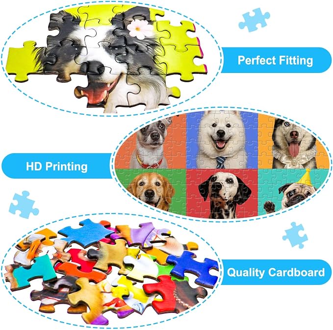 300 Pieces Puzzles for Adults, Multicolor Dogs Puzzle for Adults Children Seniors, Challenging Funny Dogs Puzzles for Kids Ages 8-10 10-12, Great Gift for Family Friends
