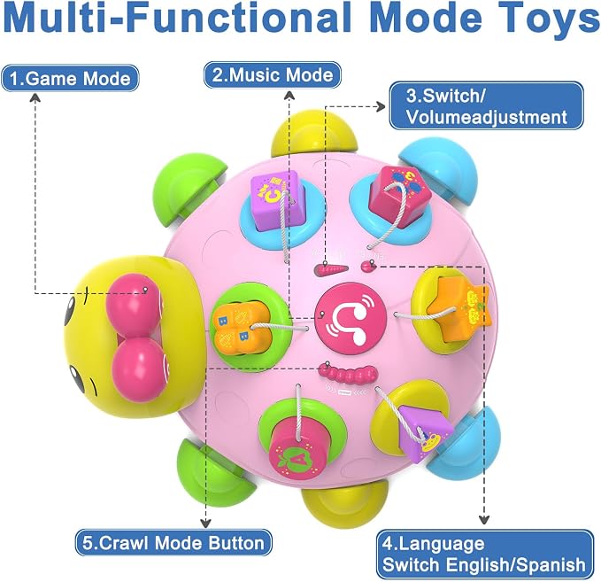 Holaxander Baby Musical Ladybug Crawling Toys,Baby Toy 6-12 Months with Light-up Music, Early Educational Learning Toy, Infant Gift Toys for 7 8 9 10 11 Months 1-2 Years Old Newborn Girls (Pink)