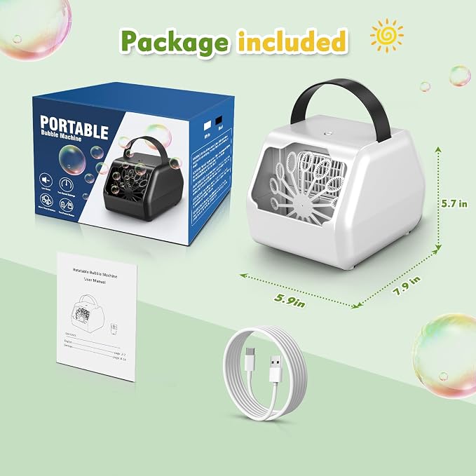 Portable Bubble Machine for Kids with 1800mAh Rechargeable Battery, 400ml Large Tank, Dual Speed Control & USB-C Charging, Indoor Outdoor Bubble Blower Party Toy