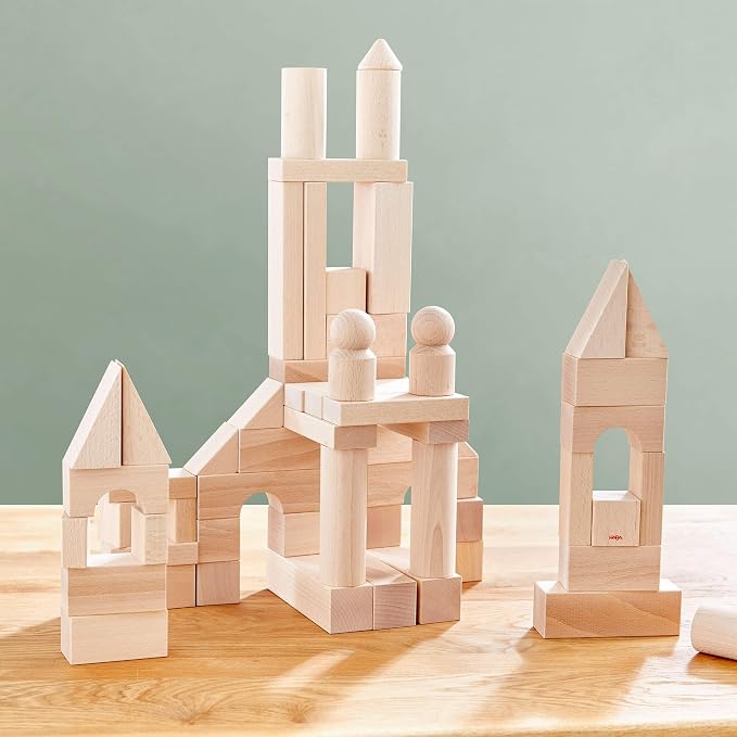 HABA Wooden Building Blocks 60 Piece Set, Ideal Toddler Blocks for & Kids Stacking Toys for Ages 1 & Up for Open-Ended Play, Made in Germany