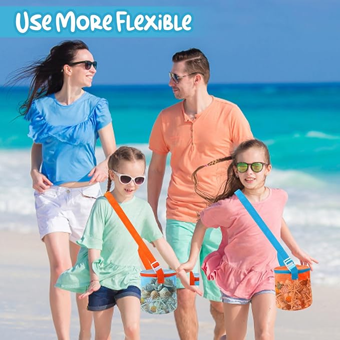 Vodolo Sea Shell Bags for Beach,Large Mesh Seashell Holder for Adults,Shelling Collecting Tools Travel Sand Toys Storage Bucket for Sandbox,Beach Vacation Essentials,Beach Must Haves Toy Bag,Orange