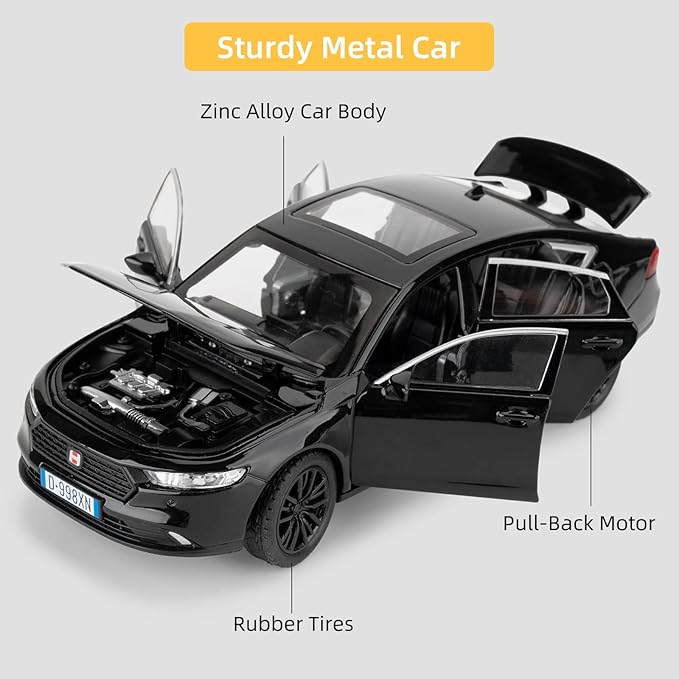 Collectible Toy Car Vehicle, 1:32 Scale Diecast Car Model with Lights and Sound, Alloy Pull Back Car for Kids Adults Birthday Gift (Black)