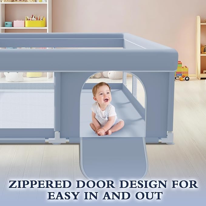 XVISHX 74 x 50 Inch Baby Playpen, Playpen for Babies and Toddlers, Baby Play Pen Playard for Indoor & Outdoor Active Center Game Fence, with Skin-Friendly Fabric and Soft Breathable Mesh, Grey