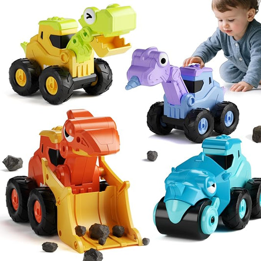 Construction Toys for 2 3 4 5 Year Old Boy Kids Toddlers, Press and Go Dino Truck Construction Vehicle Toys Sandbox Excavator Toys Boy Birthday Gifts
