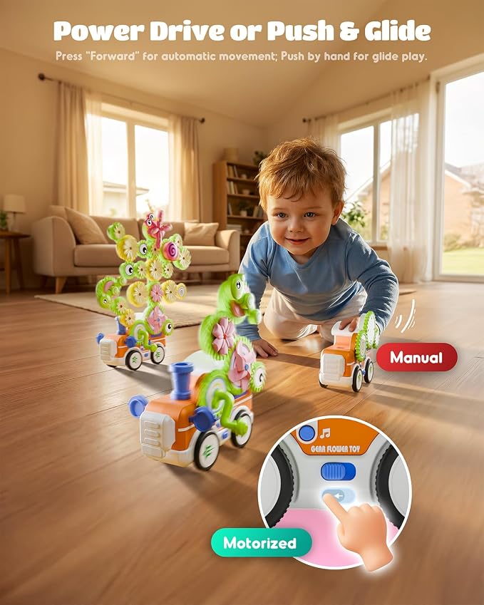 LIGHTDESIRE Toddler Toys Montessori Musical Train Set Gear Building Toys | Creative STEM Toys for 3 4 5 6 Years Old,Electric Rotating Gear Learning Toys with Lights,Birthday Gifts for Toddler Girl Boy