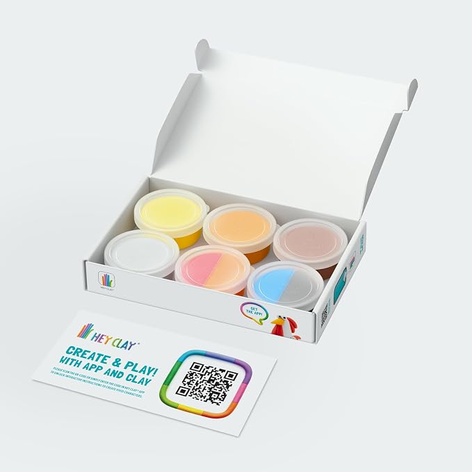 HEY CLAY Colorful Modeling Air Dry Clay for Kids 6 cans with Fun Interactive Instructions App - Kids Activities Age 3+ (Farm Birds: Chick, Turkey, Rooster)