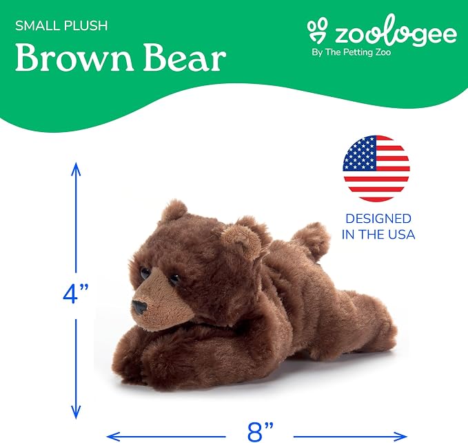 The Petting Zoo Brown Bear Stuffed Animal Plushie, Gifts for Kids, Scoopz Wildlife Animals, Bear Panda Plush Toy, 8 inches
