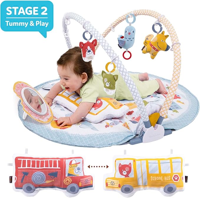 Yookidoo Baby Gym Urban- Lay to Sit-Up Play Mat, 3-in-1 Infant Activity Center with Tummy Time Pillow, Rattle Shoes & Plush Toys for Newborns, 0-12 Months