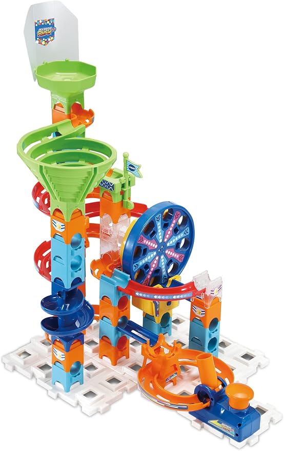 VTech Marble Rush Adventure Set, Construction Toys for Kids with 10 Marbles and 128 Building Pieces, Electronic Track Set for Boys and Girls, Colour-Coded Building Toy with Music and Sound, 4 Years +
