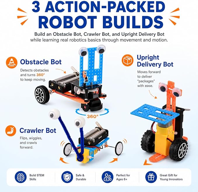 STEM Kits for Kids Ages 6-12, 5-in-1 Robot Building Science Kit for Boys Girls, DIY Robotics Engineering Projects, Educational STEM Toys, Birthday for Kids Age 6 7 8 9 10 11 12