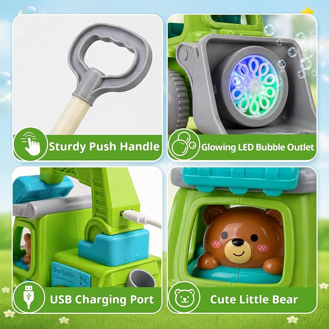 Automatic Bubble Machine for Toddlers,Construction Truck Bubble Lawn Mover W/Light,Bubble Maker Blower Toys for 3 4 5 6 Year Old Boy Girl Kids,Summer Outdoor Pool Backyard Toys for Birthday Party