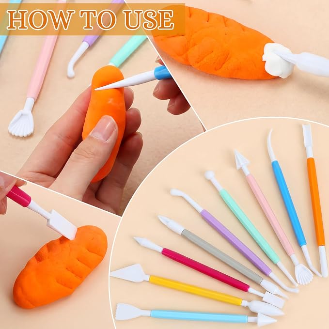 Ferrochef 10 Set 90 Pcs Plastic Clay Sculpting Tools Different Shapes Pottery Tools Clay Carving Cutters Pottery Trimming Supplies for DIY Ceramics Plastilina Molding Embossin (Colorful Style)