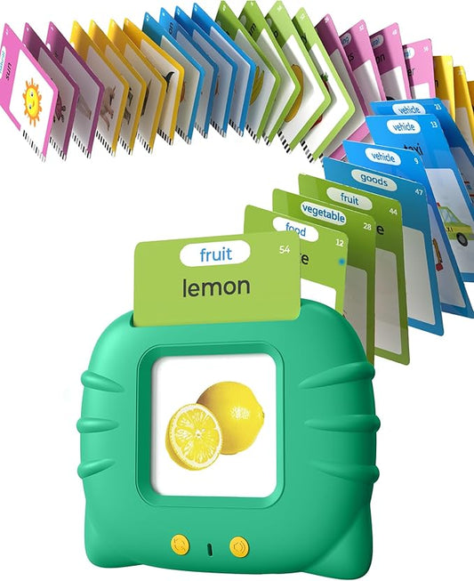 Talking Flash Cards for Toddlers 1 2 3 4 Year Olds, Montessori Language Learning with 224 Words, Pocket Speech Therapy Playthings, Children's Sensory Educational Device, Green