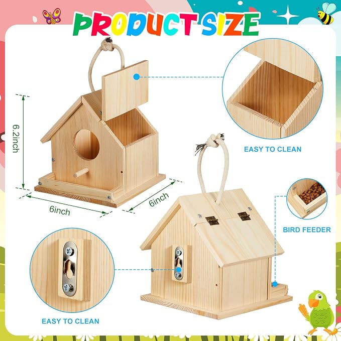 Liliful 8 Sets Wooden DIY Birdhouse Kit, Unfinished Bird Houses with Paints and Paintbrushes, Bird Feeder Craft Arts for Kids Ages 4-8, 8-12, Classroom Activity and Adults Wooden Craft Gifts