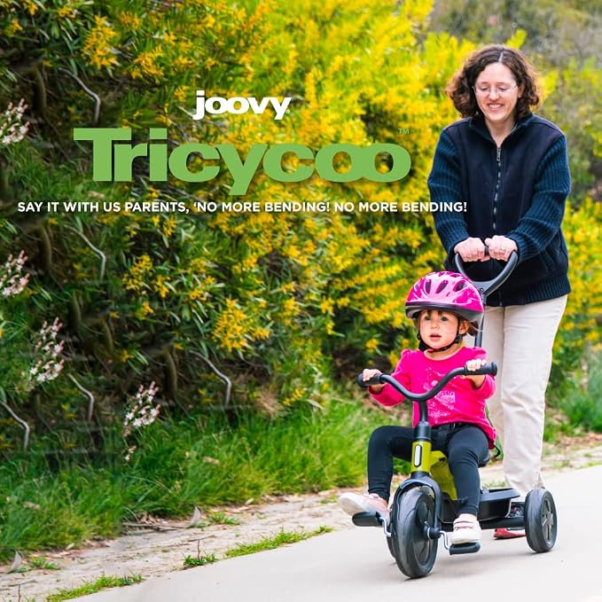 Joovy Tricycoo Fold & Go Toddler Tricycle Featuring Removable, Adjustable Push Handle, Lockable Front Pedals, Height-Adjustable Seat, 3-Point Safety Harness, and Rear Storage Box (Forged Iron), Large