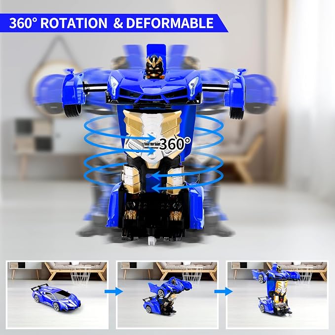 Blackma Remote Control Car - Transform, One-Button Deformation & 360°Rotating Drifting, Transform Robot RC Car with LED Light, Toy Gifts for 4 5 6 7 8 9 10 11 12 Years Old Boy (Blue)