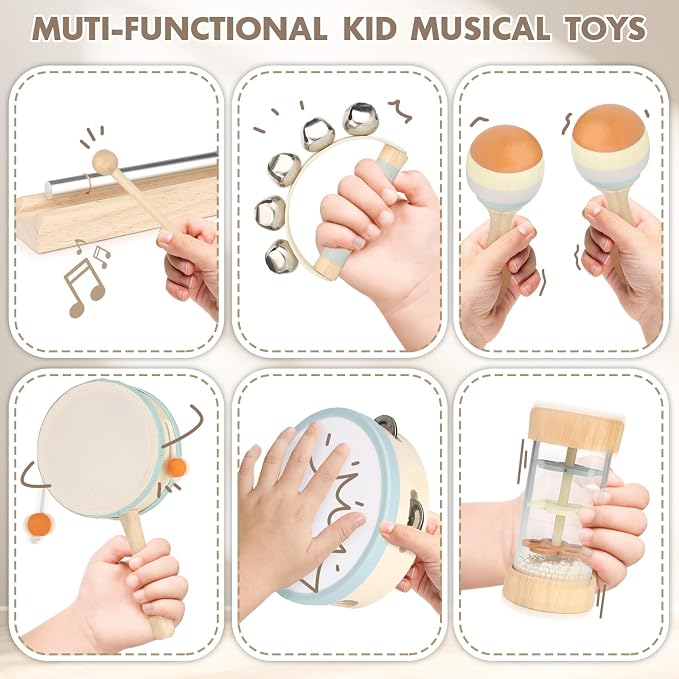 Vanplay Baby Musical Toys Set - Montessori Toys for 2 3 Year Old Boy Girl Birthday Gifts, 8 in 1 Musical Instruments for Toddlers with Drum/Flute/Maracas, Preschool Learning Toys for Baby 18+ Months
