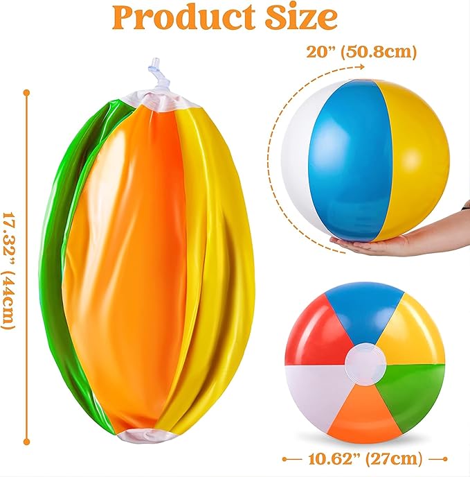 JOYIN 4-Pack 20" Beach Balls - Large Rainbow Beach Ball Inflatable Pool Toys for Party Supplies Decorations, Adults Kids Birthday Luau Summer Beach Water Games Beachball Party Favors