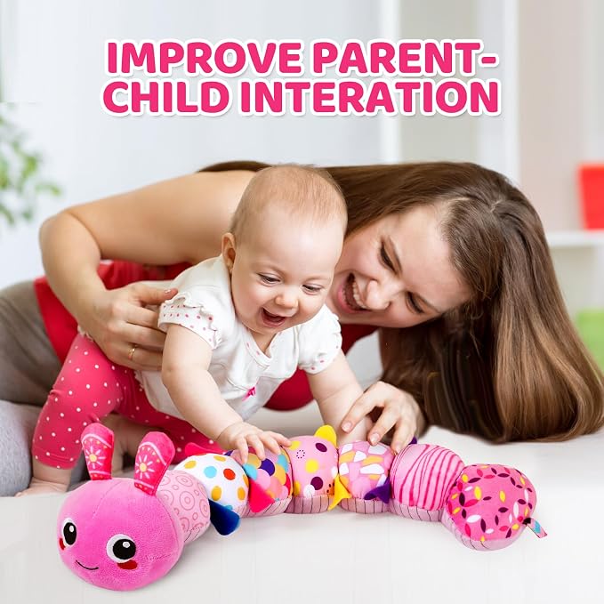 KMUYSL Baby Sensory Caterpillar Toys for 0-6 6-12 Months, Soft Plush Activity Toy with Crinkle, Rattle & Gentle Music, Tummy Time Toy for Infant Newborn, Early Development Toy Shower Gifts for Baby