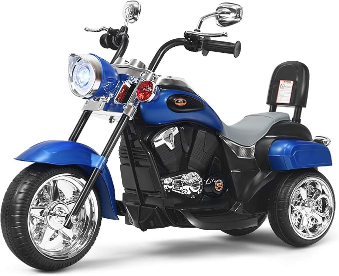 Costzon Kids Motorcycle, 6V Battery Powered Ride on Chopper Motorcycle w/Horn, Headlight, 3-Wheel Stable Ride on Toys, Electric Toddler Motorcycle for Kids, Gift for Boys Girls (Blue)