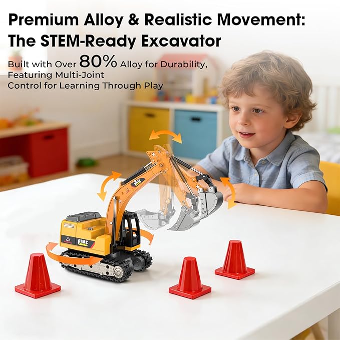 Remote Control Excavator Toy,1:64 mini RC Construction Vehicle Toys, STEM Tools for Learning Programming for Boys 3 4 5 6 7 8-12 Year Old Kids Christmas Birthday Gift (mini Excavator)