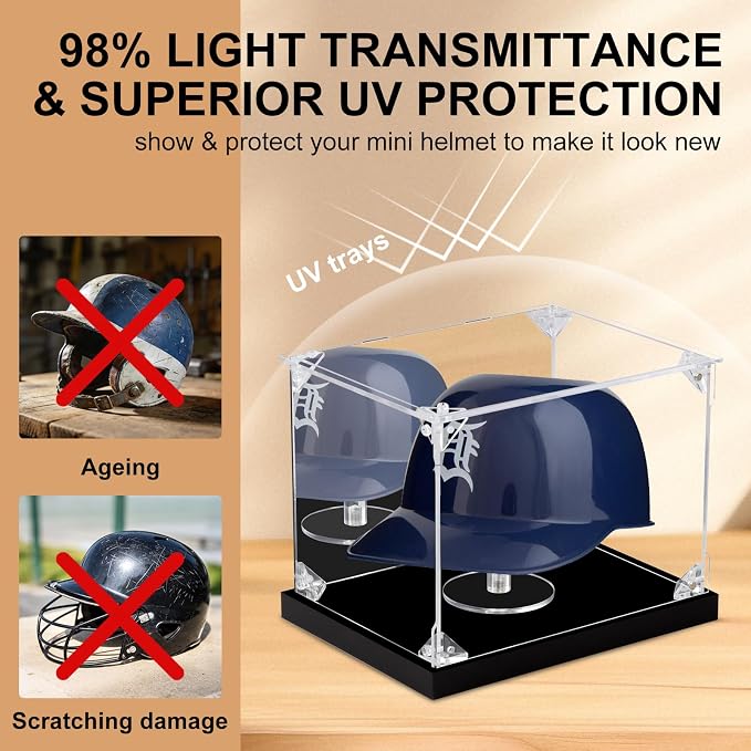 Acrylic Display Case for Collectibles Assemble Mini Helmet Display Case 1/2 Football Baseball Helmet Showcase Dustproof Clear Display Box for Sports Memorabilia Figures Lego Doll Toys (8x6x6 inch)