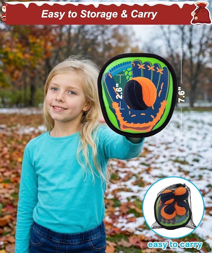 Toss and Catch Ball Game with Soft Balls & Sticky Baseball Gloves - Toys for Indoor, Outdoor, Yard, Beach, Pool, Camping - Birthday Gift for Boys, Girls, Toddler, Kids Ages 3-12 - Green