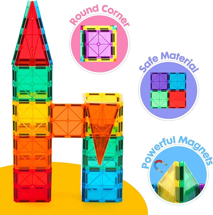 Gemmicc Magnetic Tiles, Magnet Toys Building Blocks for Kids, STEM Approved Educational Toys, Starter Set Magnet Puzzles Stacking Blocks,Sensory Montessori Toys for Boys Girls