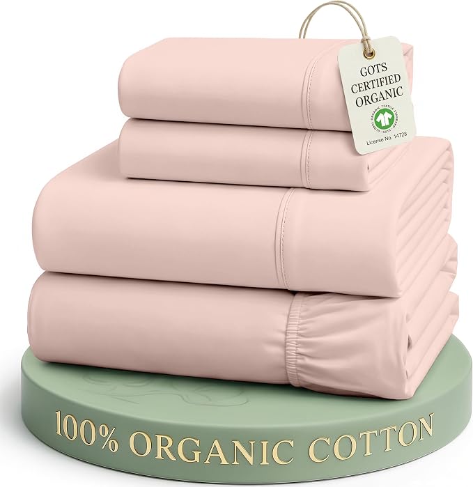 LANE LINEN Queen Size Sheet Set 100% Organic Cotton Percale - Sepia Rose | Queen Sheets In 100% Organic Cotton Percale - Cool All Summer, Cozy All Winter, Crisp Hotel-Style Feel, Great For Gifting