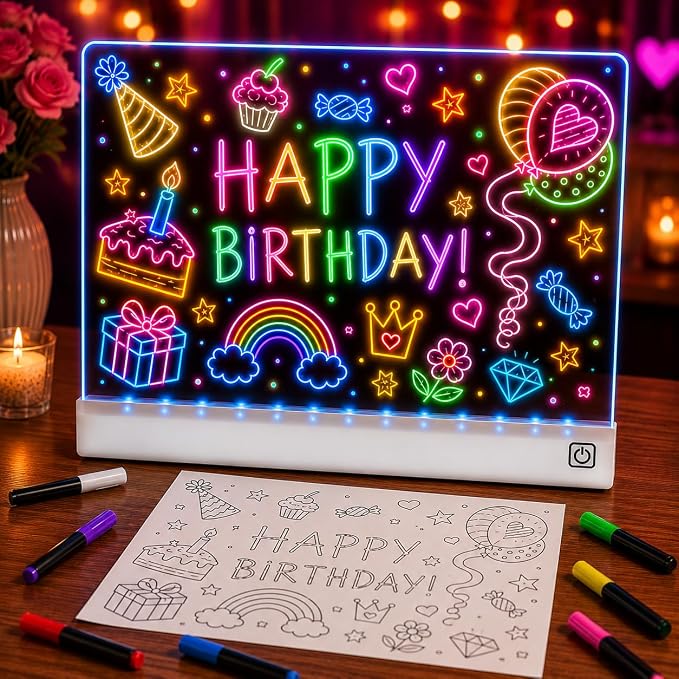 Upgraded 16 Inches LED Drawing Board – Rechargeable, 8 Colors, 11 Light Modes, Adjustable Brightness – Acrylic Light Board for Tracing with Stand, Markers and Full Kit – Birthday Gift Set (White)