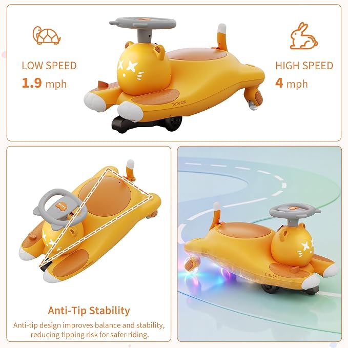 Garvee Electric Wiggle Car for Kids, 2-in-1 Ride On Swing Car with Pedal, 360 Degree Steering, 2 Speeds, Bluetooth, Flashing Wheels, Anti-Tip Design, Rechargeable Battery, Ages 3+, 6V
