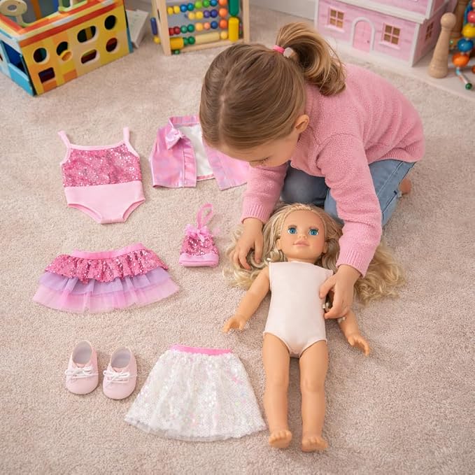 Dolls To Play 18 Inch Girl Doll, Fashion Doll with Fine Blonde Long Hair for Styling, Blue Eyes, Pink Sequin Dress, Shoes, Handbag, Clothes and Accessories Princess Doll for Kids