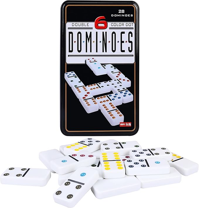GOTHINK Dominos Set for Adults with 4 Wooden Trays/Racks, Double 6 Dominoes Set with Holders, 28 Tile Colored Dot Dominos Games Set with Case Mexican Train Accessories Board Games for Family