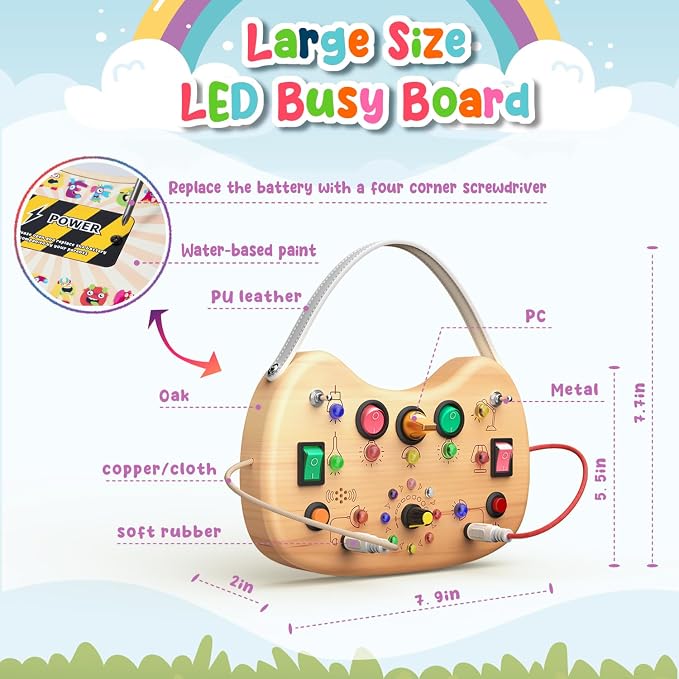 Montessori Busy Board LED Light Switches,Toddler Toys for 1 2 3 Years Old