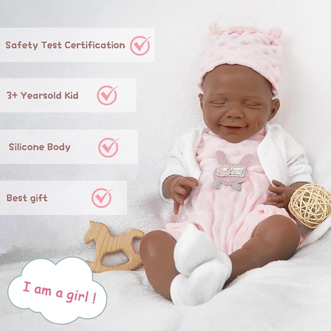 Girl 18.5 Inch, Reborn Baby Dolls Silicone Full Body, Full Silicone Baby Doll, Realistic Baby Dolls, Newborn Not Vinyl, with Gift Box, Gift for Kids Ages 3+