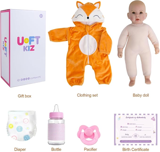 UOFTKIZ Baby Girl Dolls- 17-in Soft Vinyl Limbs and Cloth Body Real Life Baby Doll, Gift for Kids 3+, Grandparents, New-Parents