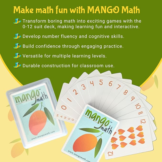 MANGO Math - Playing Cards - Educational Card Game Set of 12 Decks - Fun Learning Cards for Kids - Classroom Activities - Facts Practice Cards - Elementary School Teaching Materials