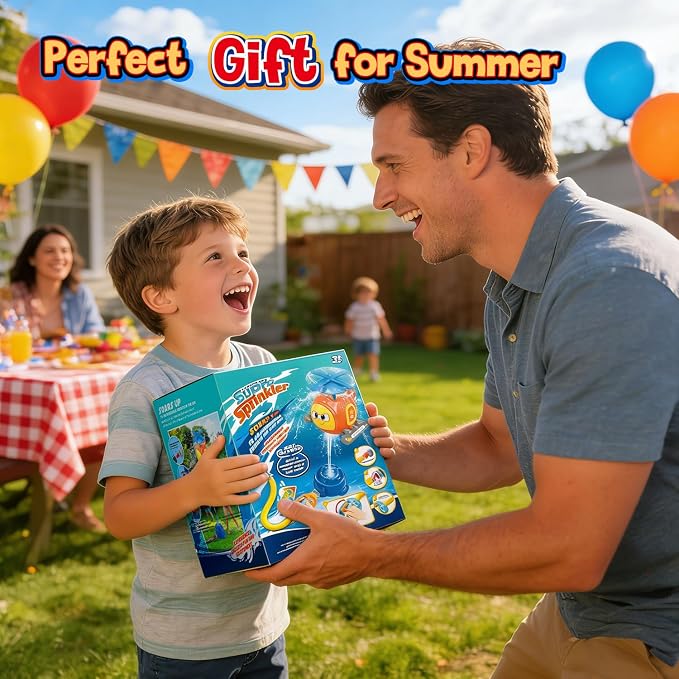 Flying Helicopter Water Sprinkler for Kids W/Tactile Click Feedback Valve, Summer Outdoor Toy for Toddlers, 360° Rotating Airplane Sprinkler W/DIY Stickers, Splashing Fun Toys for 3-8 Boys Girls Gifts