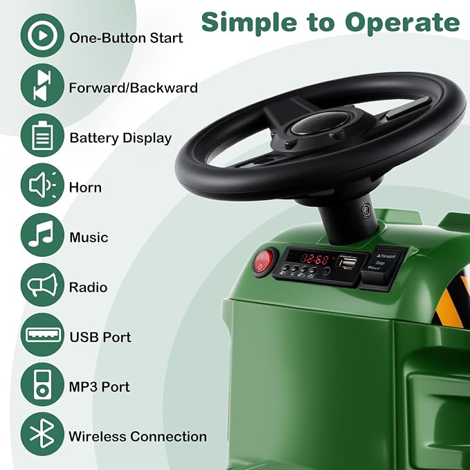 Costzon Ride on Tractor with Trailer, 12V Battery Powered Electric Vehicles with Remote Control, Music & Lights, Kids Tractor Ride on Toy with Shockproof EVA Wheels, Gift (EVA Tires, Dark Green)