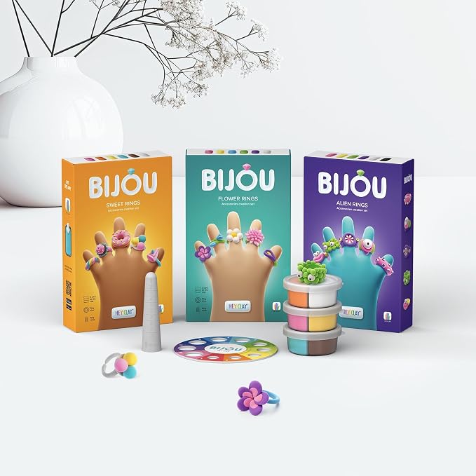 HEY CLAY Bijou - Clay Kit for Accessories Creation - Air Dry Clay with Tools and Fun Interactive App for Kids 3+ (Sweet Rings)