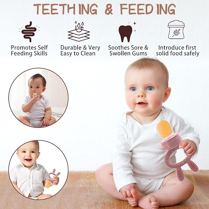 Baby Breastmilk Popsicle Molds & Baby Fruit Feeder (2 Pack), Baby Food Freezer Tray Storage Containers, Silicone Teething Pacifier Feeder and Teether for Babies,Baby Feeder-Pink
