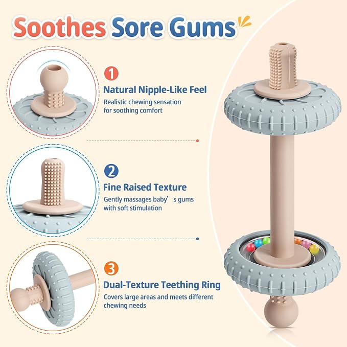 Baby Teething Rattles Toys 3-6 Months, Silicone Baby Teether Toys for Teething Relief, Teething Straws for Babies 6-12 Months, Infant Chew Sticks Toys, Gift for Newborn Boys Girls, BPA Free
